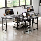 Scrivania angolare a L Costway con mensole, colore nero/marrone rustico