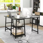 Scrivania angolare a L Costway con mensole, colore nero/marrone rustico