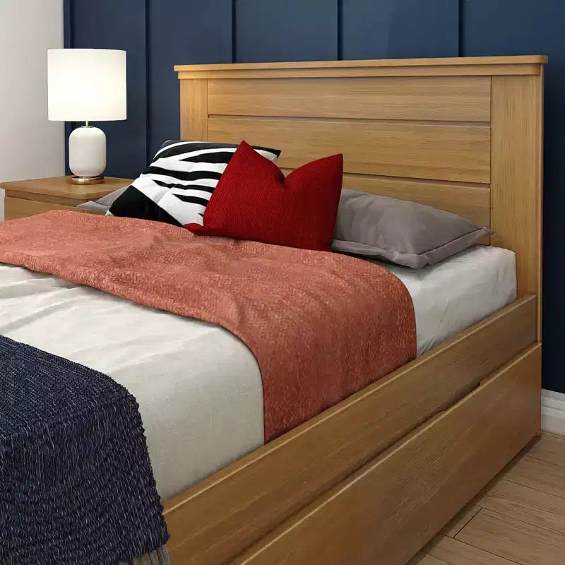 Struttura letto matrimoniale Max & Lily con letto estraibile, letto a piattaforma in legno massello