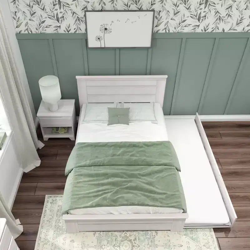 Struttura letto matrimoniale Max & Lily con letto estraibile, letto a piattaforma in legno massello