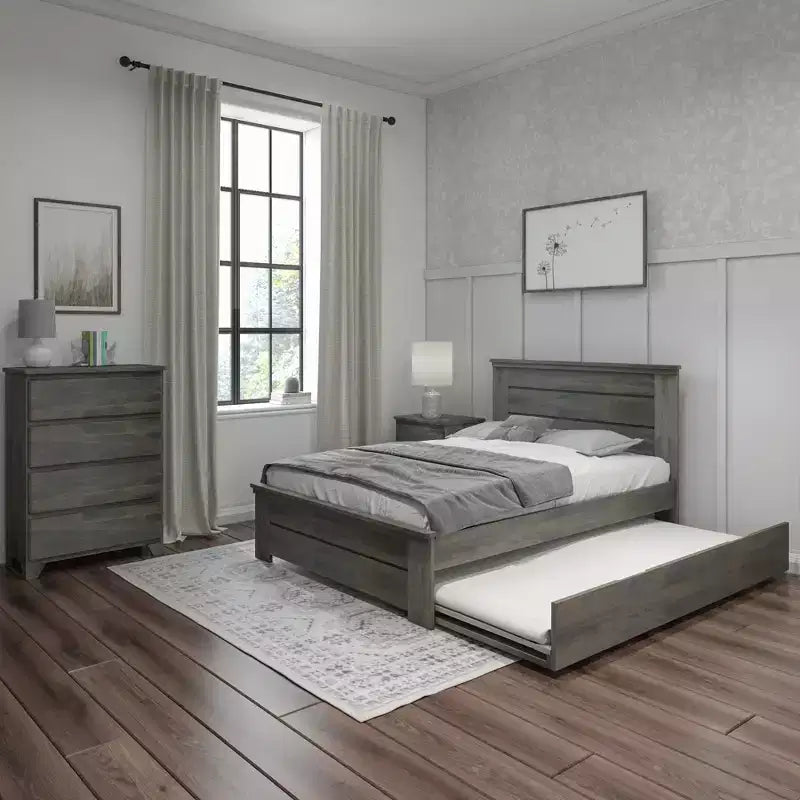 Struttura letto matrimoniale Max & Lily con letto estraibile, letto a piattaforma in legno massello