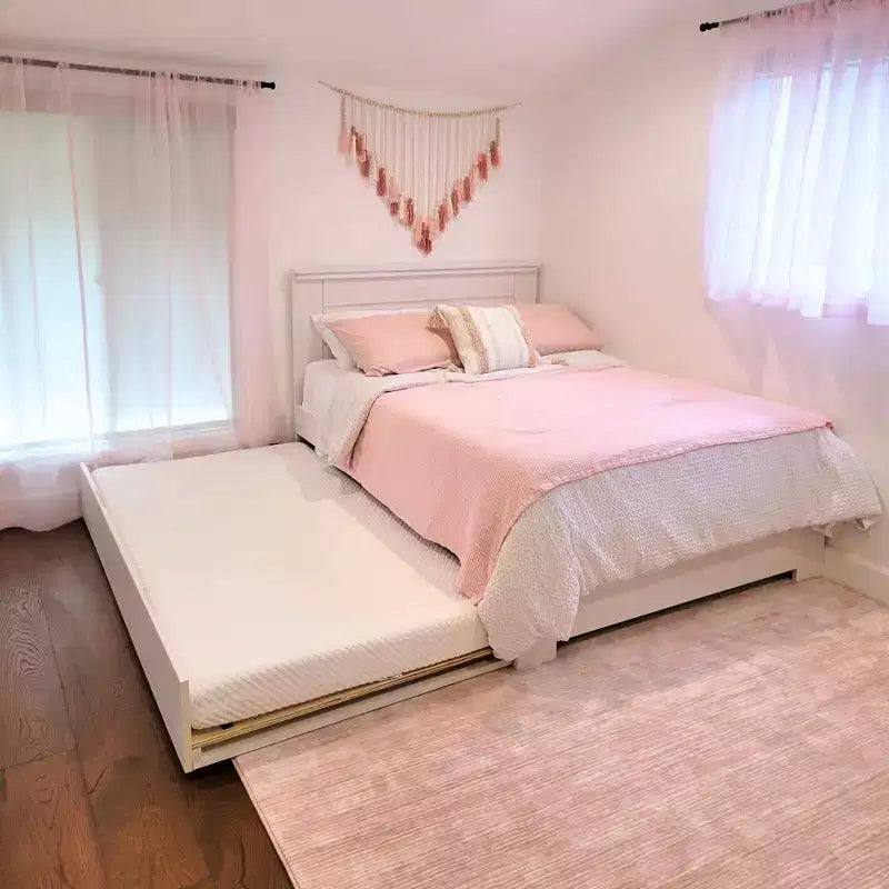 Struttura letto matrimoniale Max & Lily con letto estraibile, letto a piattaforma in legno massello