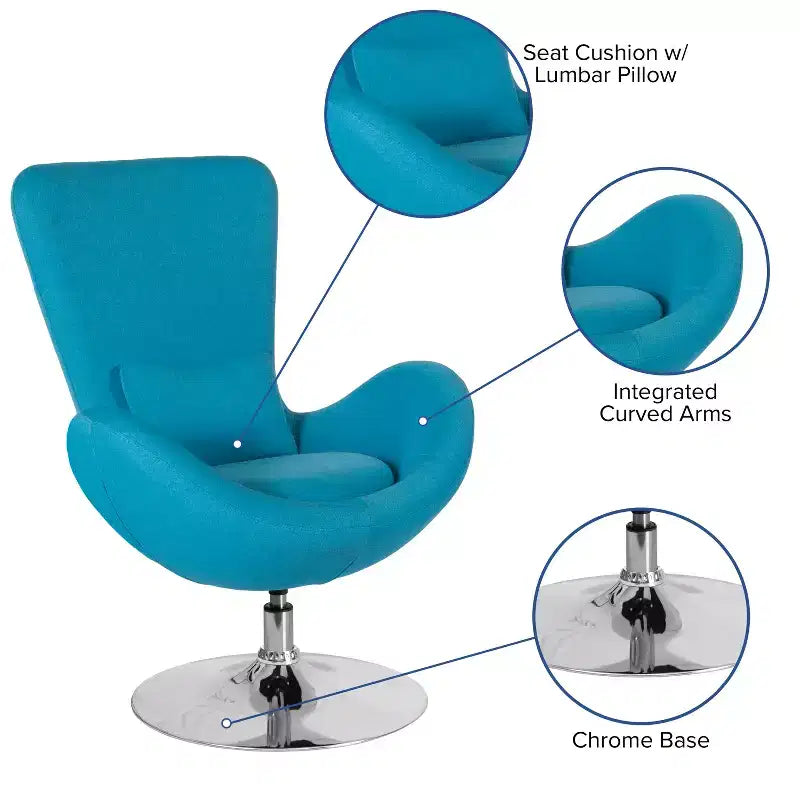 Poltrona lounge Merrick Lane stile "Egg" con schienale alto e base girevole in metallo a 360°