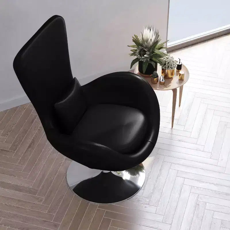 Poltrona lounge Merrick Lane stile "Egg" con schienale alto e base girevole in metallo a 360°