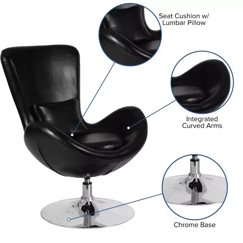 Poltrona lounge Merrick Lane stile "Egg" con schienale alto e base girevole in metallo a 360°