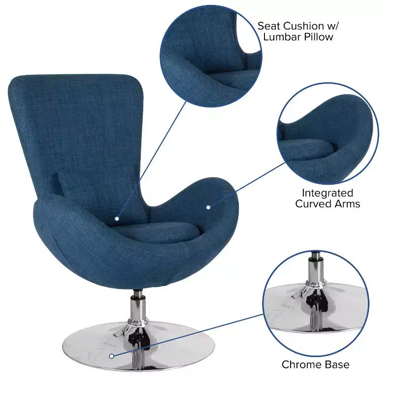 Poltrona lounge Merrick Lane stile "Egg" con schienale alto e base girevole in metallo a 360°