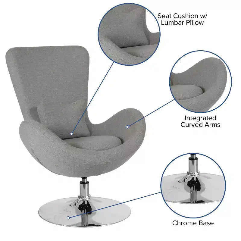 Poltrona lounge Merrick Lane stile "Egg" con schienale alto e base girevole in metallo a 360°