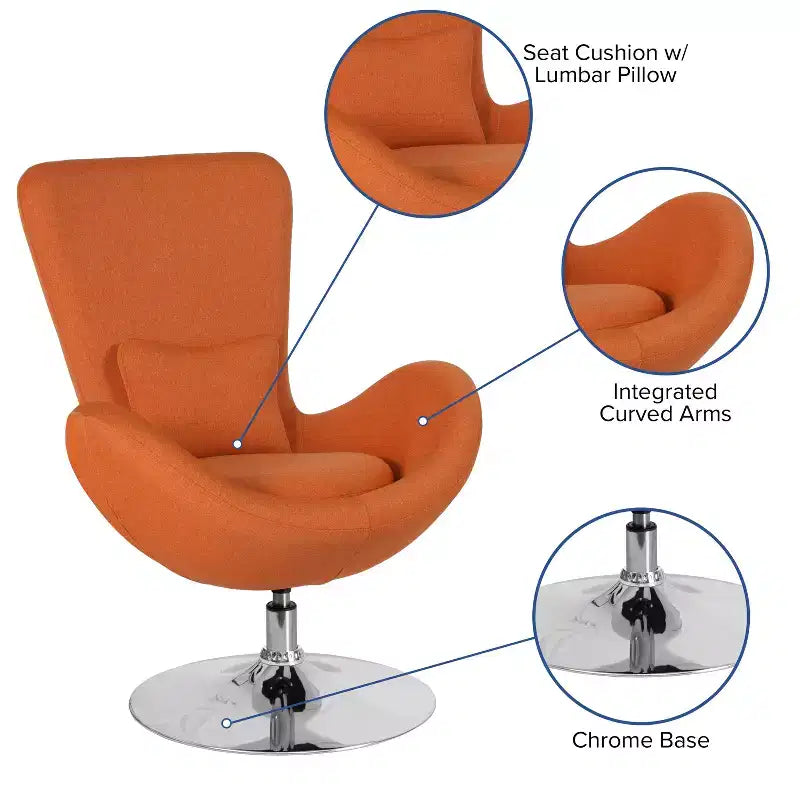 Poltrona lounge Merrick Lane stile "Egg" con schienale alto e base girevole in metallo a 360°