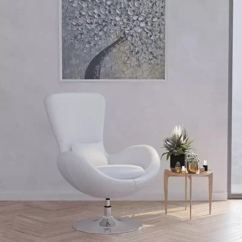 Poltrona lounge Merrick Lane stile "Egg" con schienale alto e base girevole in metallo a 360°