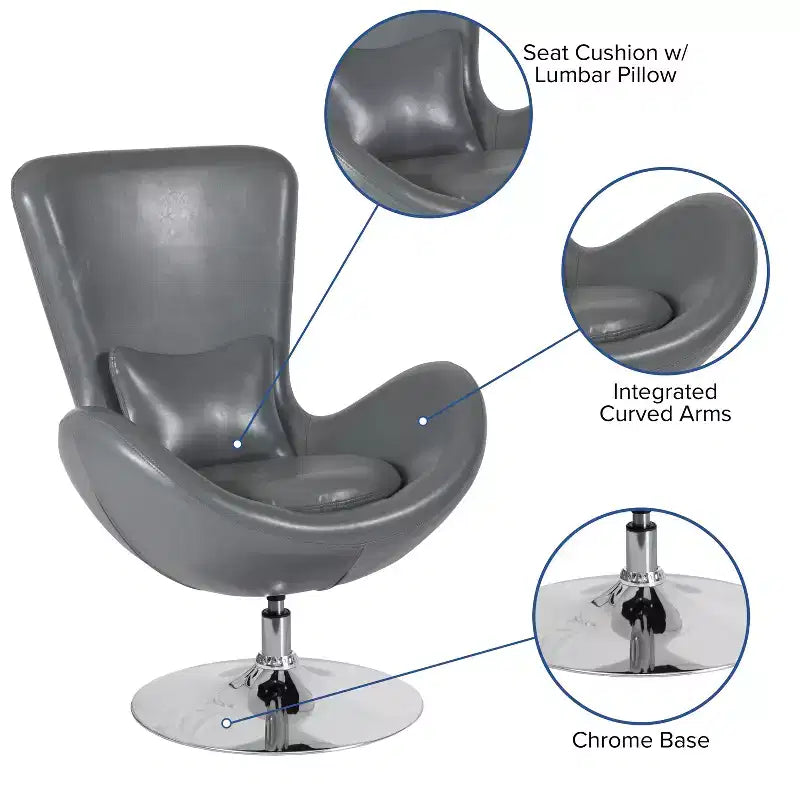 Poltrona lounge Merrick Lane stile "Egg" con schienale alto e base girevole in metallo a 360°