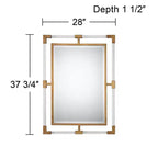 Specchio rettangolare da parete per vanità Uttermost, moderno, con cornice in ferro dorato e acrilico trasparente, smussato, 71 cm di larghezza, per bagno e soggiorno