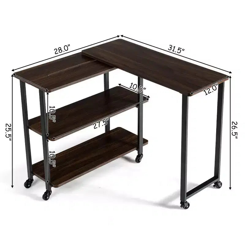 Costway Tavolino da Divano Brevettato in Noce con Scaffale Girevole e Ruote