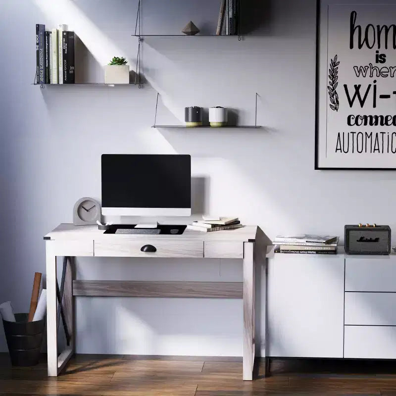 Scrivania da computer HOMCOM per ufficio, scrivania rustica, postazione di lavoro in stile farmhouse con cassetto portaoggetti, telaio a X