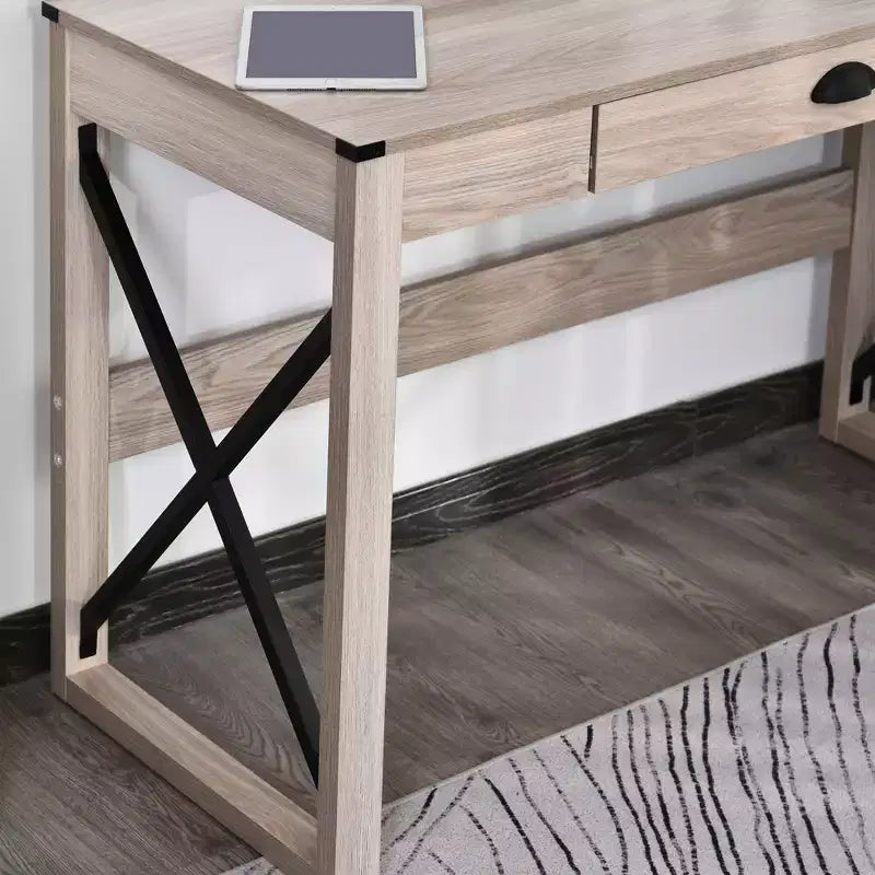 Scrivania da computer HOMCOM per ufficio, scrivania rustica, postazione di lavoro in stile farmhouse con cassetto portaoggetti, telaio a X