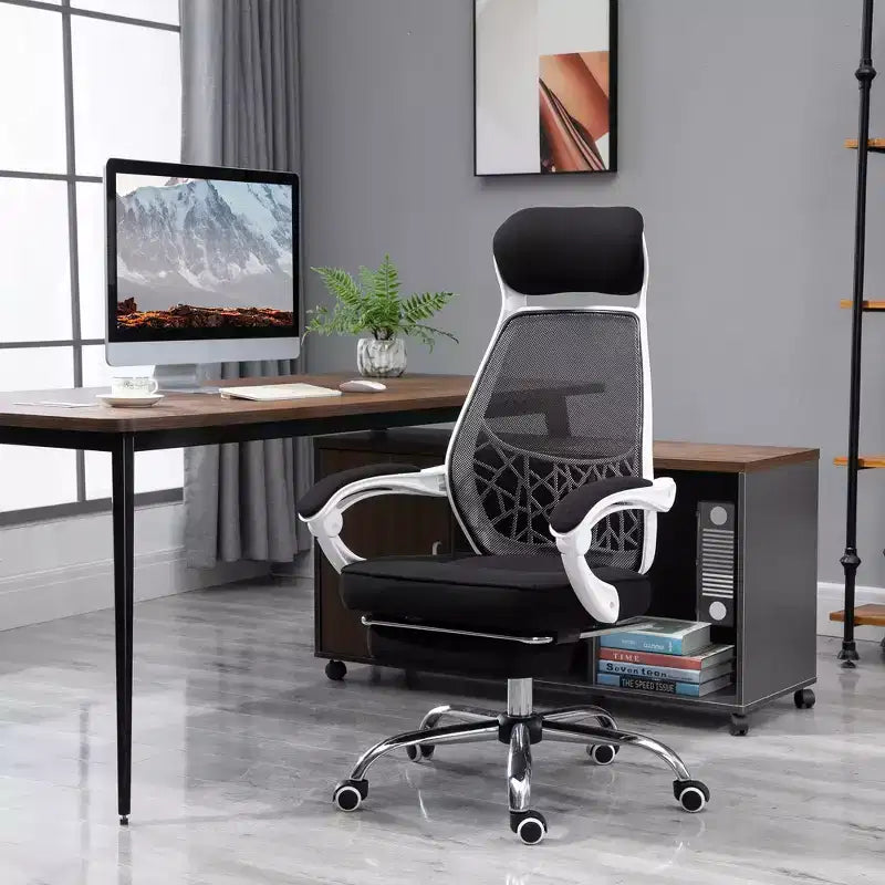 Vinsetto Sedia da Ufficio Ergonomica con Schienale Alto in Rete, Girevole, Reclinabile, con Poggiapiedi Estraibile, Poggiatesta e Braccioli Imbottiti