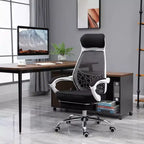Vinsetto Sedia da Ufficio Ergonomica con Schienale Alto in Rete, Girevole, Reclinabile, con Poggiapiedi Estraibile, Poggiatesta e Braccioli Imbottiti