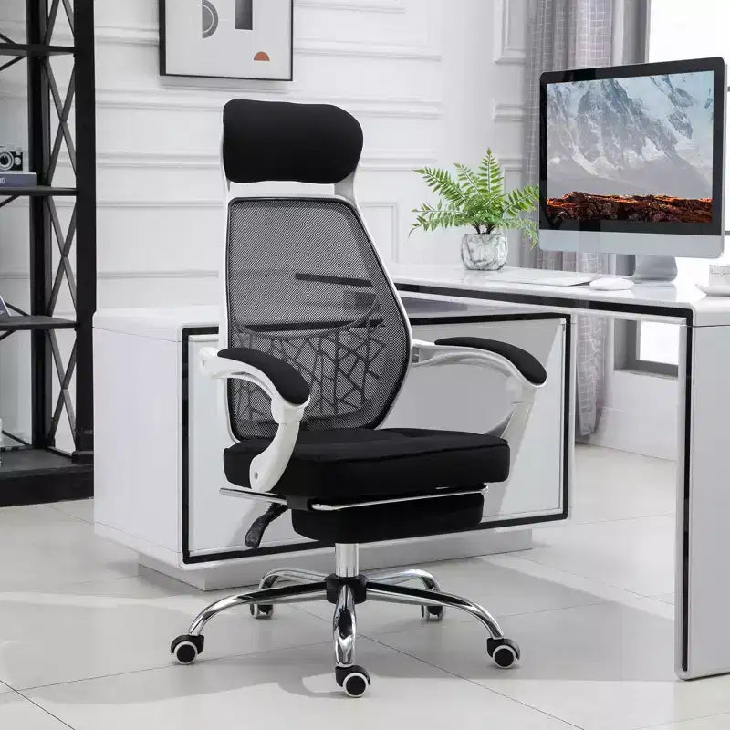 Vinsetto Sedia da Ufficio Ergonomica con Schienale Alto in Rete, Girevole, Reclinabile, con Poggiapiedi Estraibile, Poggiatesta e Braccioli Imbottiti
