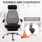 Vinsetto Sedia da Ufficio Ergonomica con Schienale Alto in Rete, Girevole, Reclinabile, con Poggiapiedi Estraibile, Poggiatesta e Braccioli Imbottiti