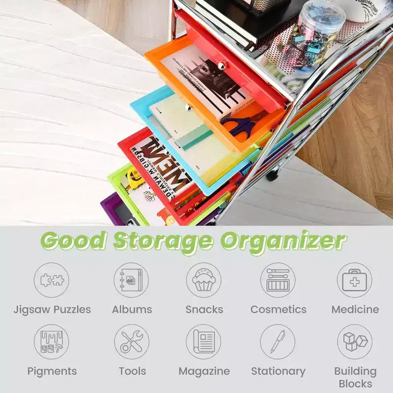 Costway Carrello Portaoggetti a 10 Cassetti con Ruote Organizer per Scrapbook Ufficio Scuola Multicolore