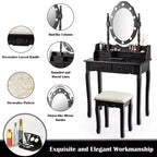Costway Set Toilette da Trucco con 10 Lampadine Dimmerabili Sgabello Imbottito