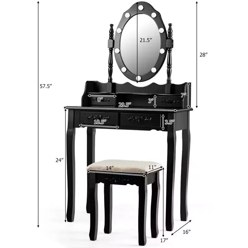Costway Set Toilette da Trucco con 10 Lampadine Dimmerabili Sgabello Imbottito