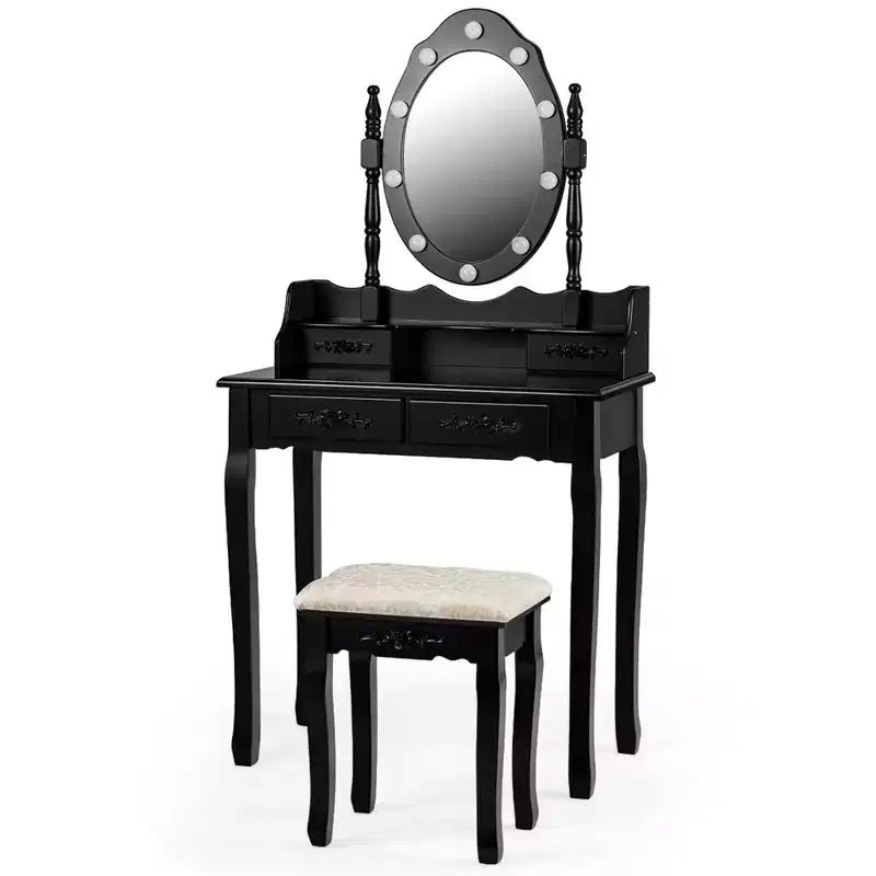 Costway Set Toilette da Trucco con 10 Lampadine Dimmerabili Sgabello Imbottito