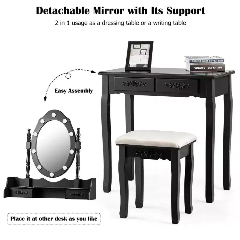 Costway Set Toilette da Trucco con 10 Lampadine Dimmerabili Sgabello Imbottito