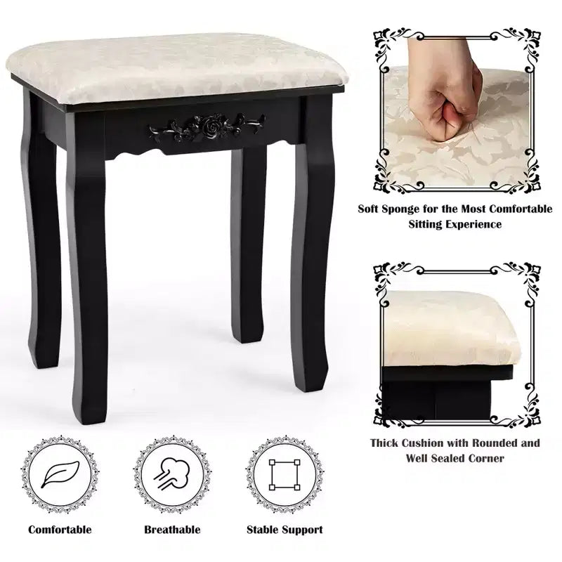 Costway Set Toilette da Trucco con 10 Lampadine Dimmerabili Sgabello Imbottito