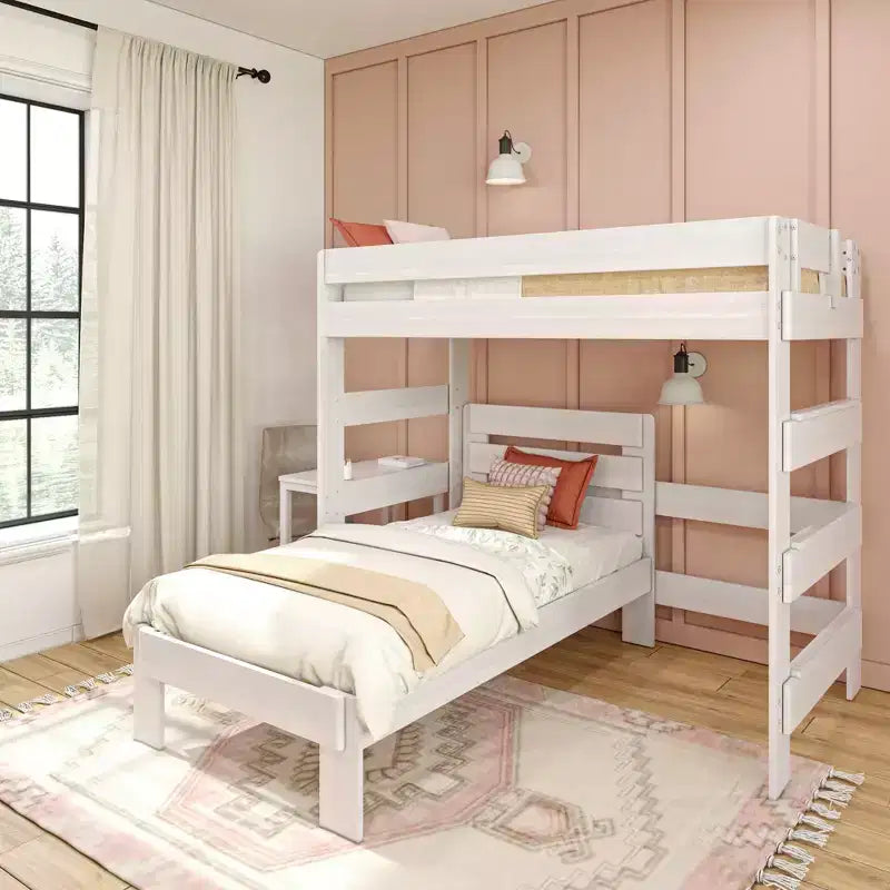 Max & Lily Farmhouse Twin over Twin L-Shaped Bunk Bed with Desk