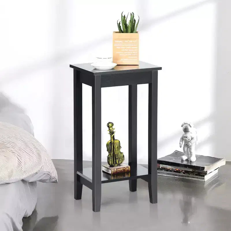 Costway 2 Comodini a 2 Livelli Tavolino da Caffè Gambe in Legno Camera da Letto