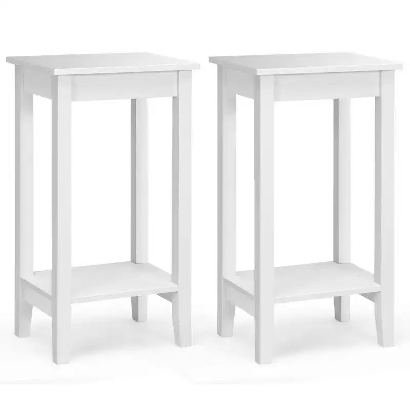Costway 2 Comodini a 2 Livelli Tavolino da Caffè Gambe in Legno Camera da Letto