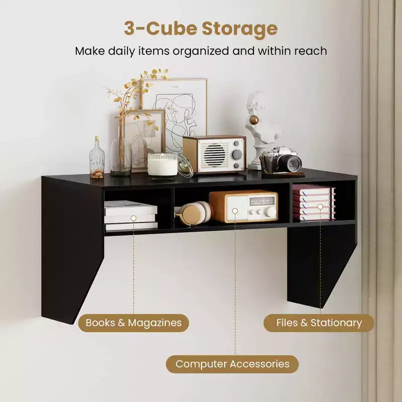 Costway Tavolo Computer da Parete Scrivania Fluttuante Robusta Ufficio Casa Mobile Ripiano Contenitore
