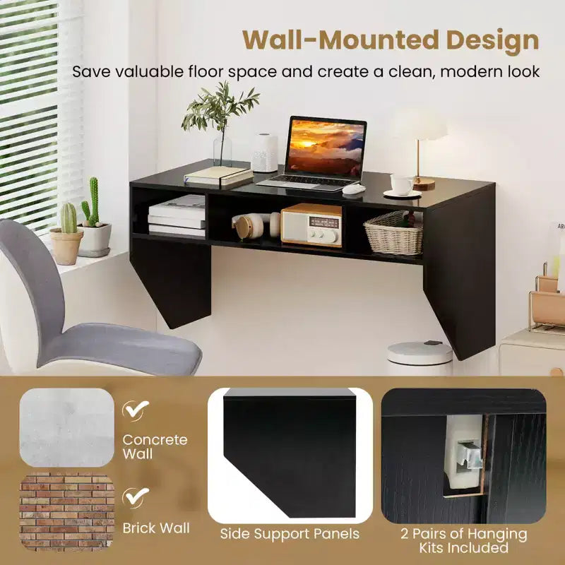 Costway Tavolo Computer da Parete Scrivania Fluttuante Robusta Ufficio Casa Mobile Ripiano Contenitore