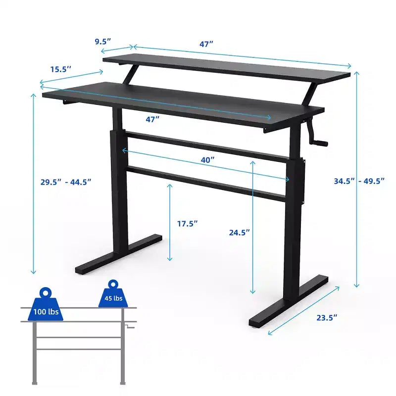 Costway Scrivania Regolabile a Manovella con Ripiano per Monitor, Stazione di Lavoro da Seduto a in Piedi Marrone/Nero
