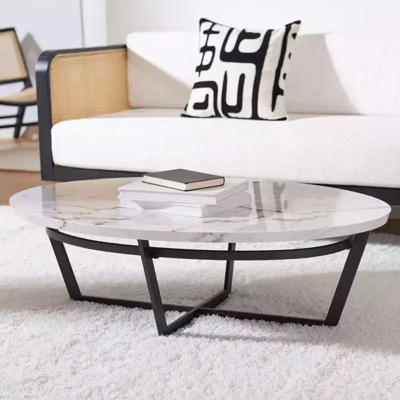 Tavolino ovale Placido - Marmo Bianco/Nero - Safavieh