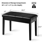 Panca per pianoforte Costway in legno massello e pelle PU, doppia imbottita, per duetti, con vano portaoggetti, nera