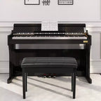 Panca per pianoforte Costway in legno massello e pelle PU, doppia imbottita, per duetti, con vano portaoggetti, nera