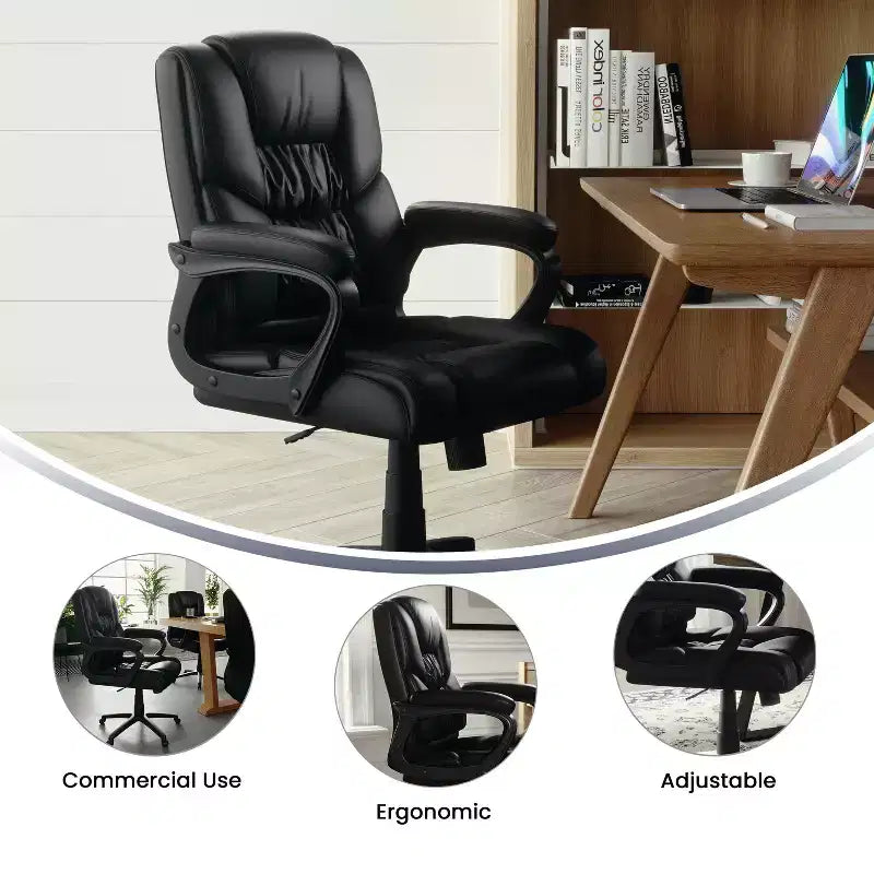 Flash Furniture Flash Fundamentals Sedia da Ufficio Girevole Big & Tall in LeatherSoft con Braccioli Imbottiti, Portata 181 kg