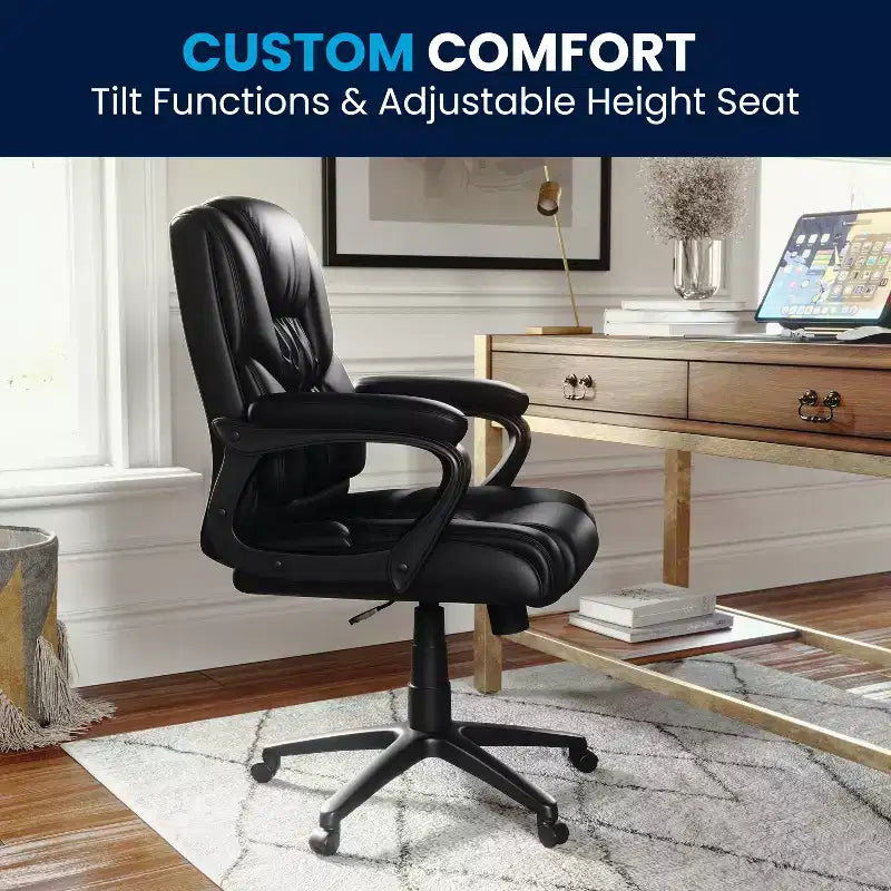 Flash Furniture Flash Fundamentals Sedia da Ufficio Girevole Big & Tall in LeatherSoft con Braccioli Imbottiti, Portata 181 kg