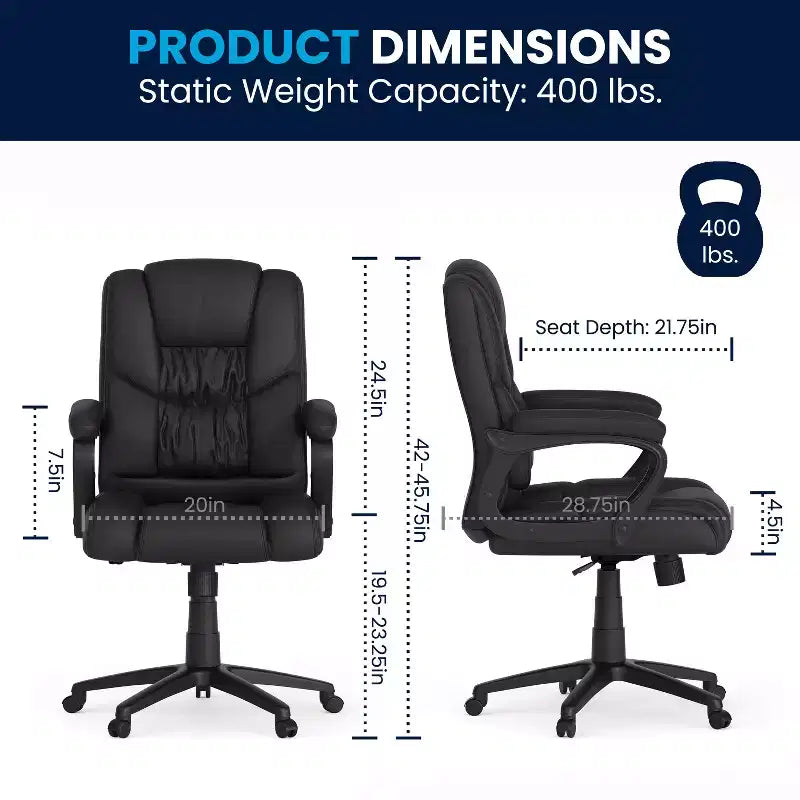 Flash Furniture Flash Fundamentals Sedia da Ufficio Girevole Big & Tall in LeatherSoft con Braccioli Imbottiti, Portata 181 kg