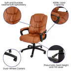 Flash Furniture Flash Fundamentals Sedia da Ufficio Girevole Big & Tall in LeatherSoft con Braccioli Imbottiti, Portata 181 kg