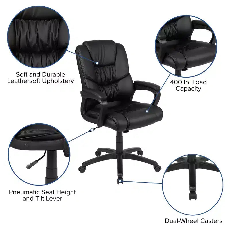 Flash Furniture Flash Fundamentals Sedia da Ufficio Girevole Big & Tall in LeatherSoft con Braccioli Imbottiti, Portata 181 kg