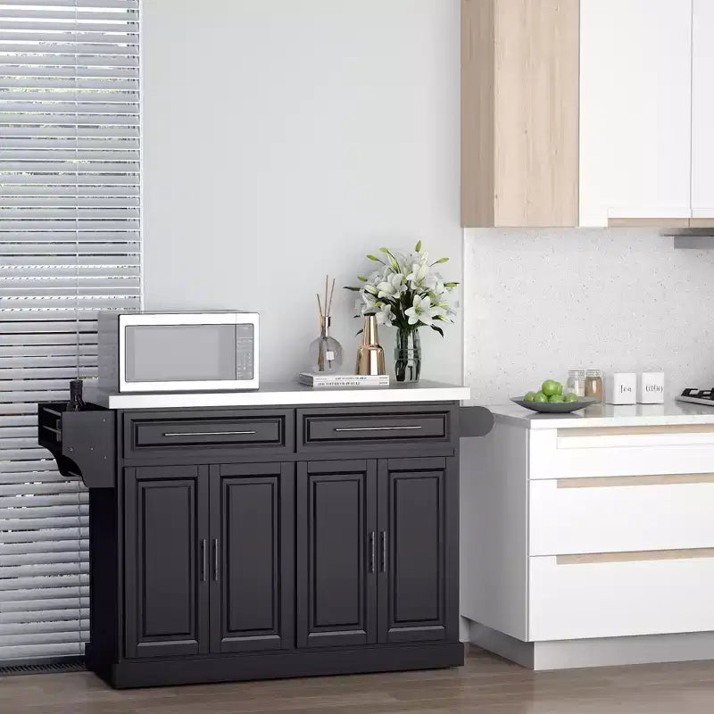 HOMCOM Carrello da Cucina Isola Salvaspazio su Ruote con Ruote, Top in Acciaio Inox e Mobiletto