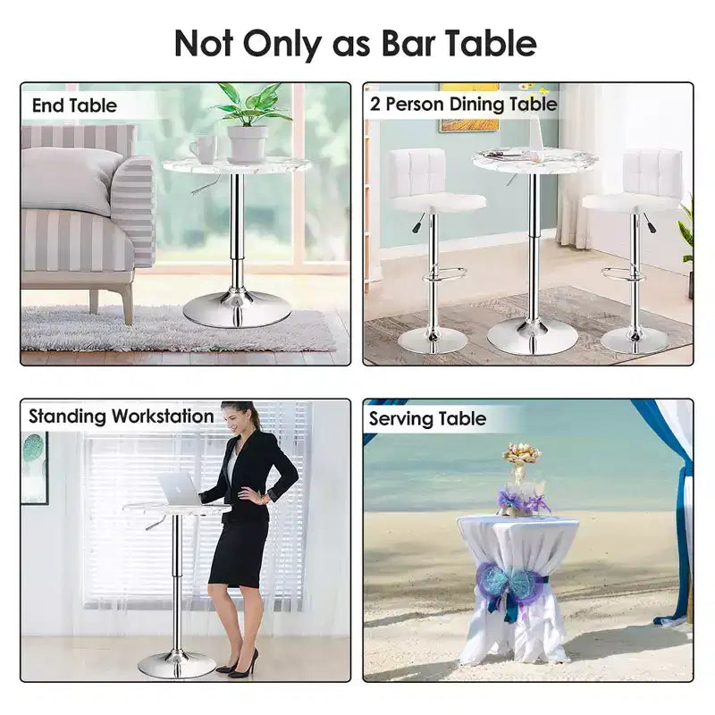 Costway 6 PZ Tavolo rotondo da bistrot regolabile in altezza girevole a 360 gradi Bianco/Nero