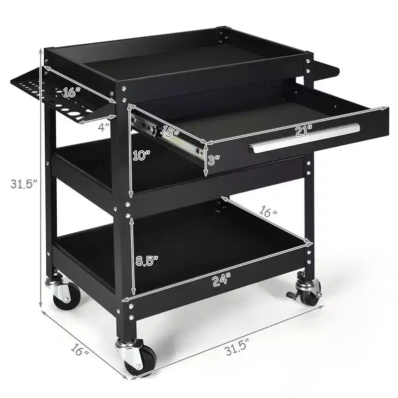 Carrello Portautensili a Tre Ripiani Costway con Cassetto e Armadietto Organizer Mobile per Officina