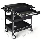 Carrello Portautensili a Tre Ripiani Costway con Cassetto e Armadietto Organizer Mobile per Officina