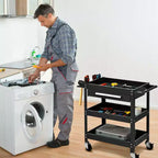 Carrello Portautensili a Tre Ripiani Costway con Cassetto e Armadietto Organizer Mobile per Officina