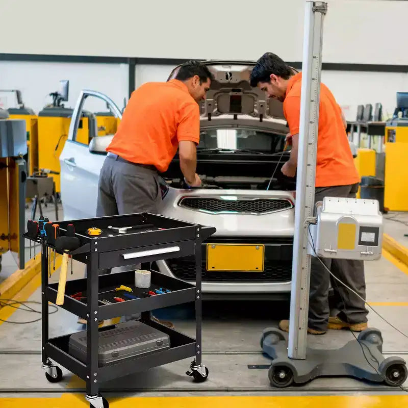 Carrello Portautensili a Tre Ripiani Costway con Cassetto e Armadietto Organizer Mobile per Officina
