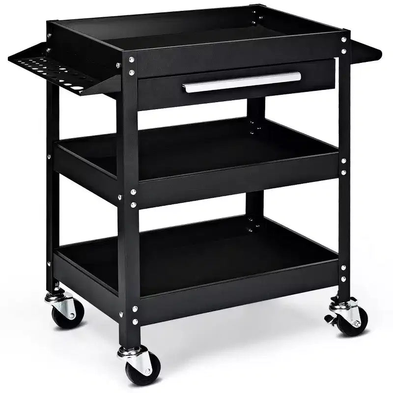 Carrello Portautensili a Tre Ripiani Costway con Cassetto e Armadietto Organizer Mobile per Officina