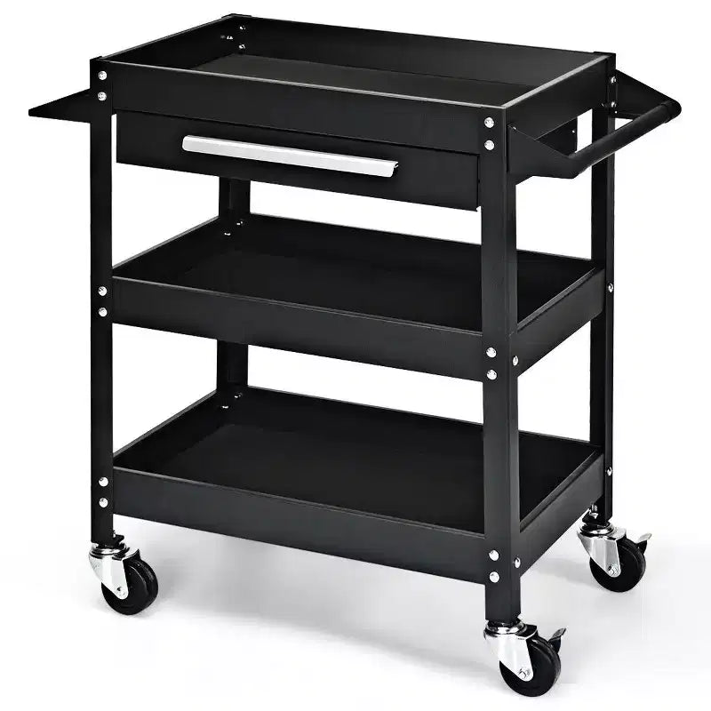 Carrello Portautensili a Tre Ripiani Costway con Cassetto e Armadietto Organizer Mobile per Officina